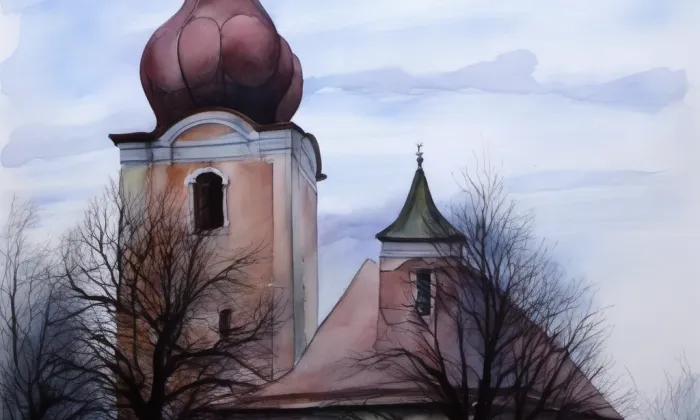Kostel svatého Štěpána (Velký Třebešov) – akvarel