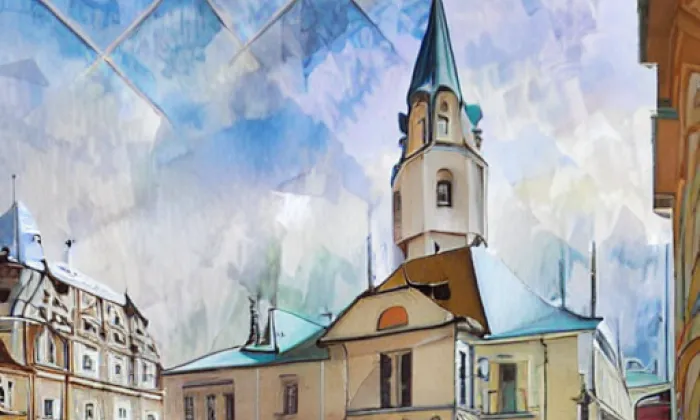 kostel svatého Antonína Velikého – akvarel