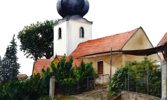 Kostel svatého Bartoloměje (Popovičky) – akvarel