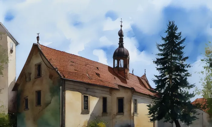 Kostel svatého Bartoloměje (Slavkov) – akvarel