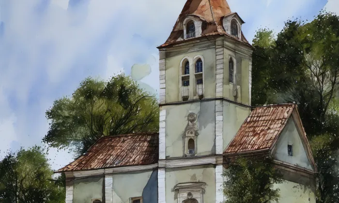 Kostel svatého Jakuba (Vojkov) – akvarel