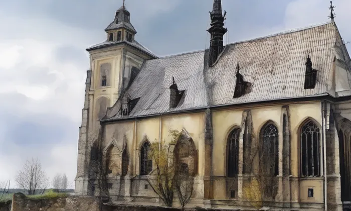 Kostel svatého Jakuba Většího (Slavětín) – akvarel