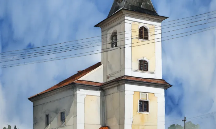 kostel svatého Jeronýma v Křetíně – akvarel
