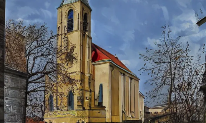 Kostel svatého Martina ve Chválenicích – akvarel