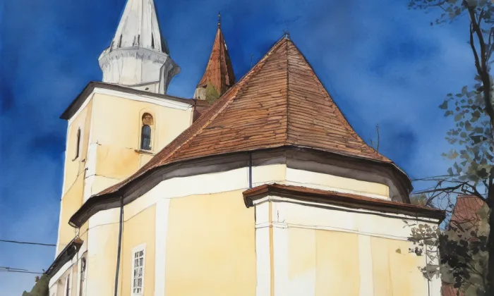 kostel svatého Mikuláše (Veverské Knínice) – akvarel