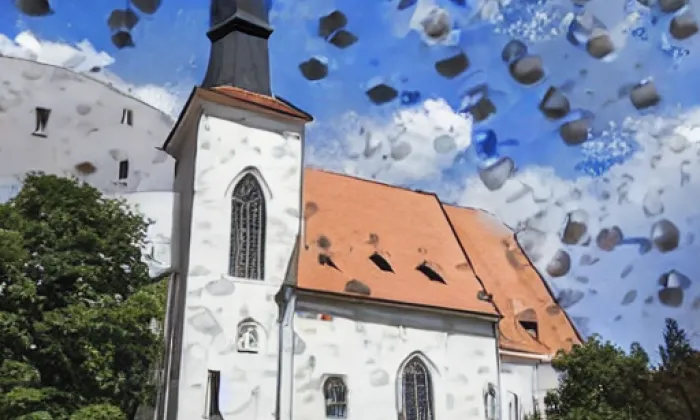 Kostel svatého Mikuláše v Oticích – akvarel