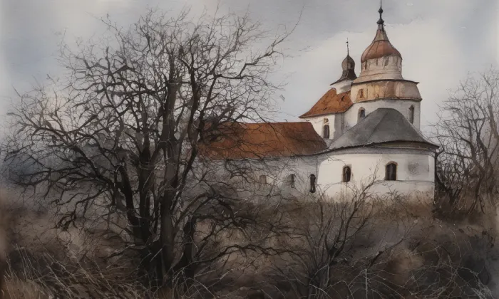 Kostel svatého Petra a Pavla (Želkovice) – akvarel
