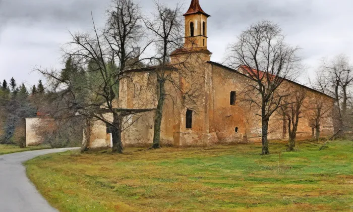 Kostel svatého Petra a Pavla (Brtev) – akvarel