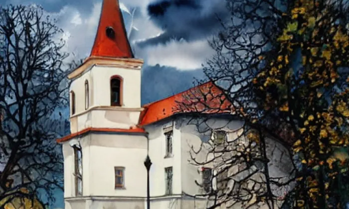 Kostel svatého Petra a Pavla (Dubany) – akvarel