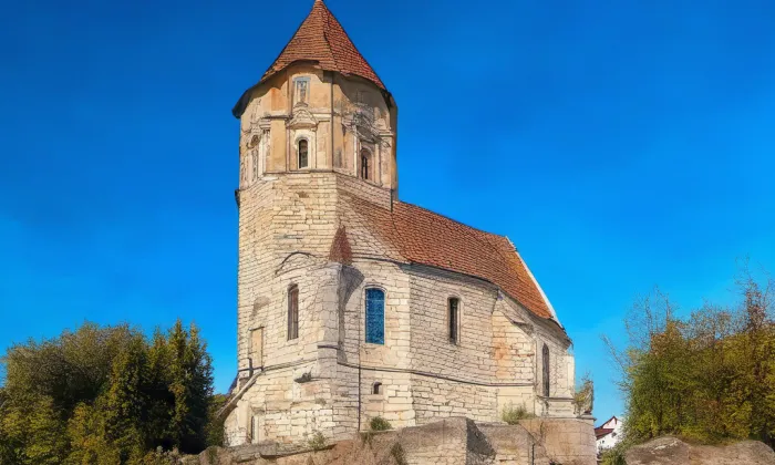 kostel svatého Petra v Poříčí nad Sázavou – akvarel