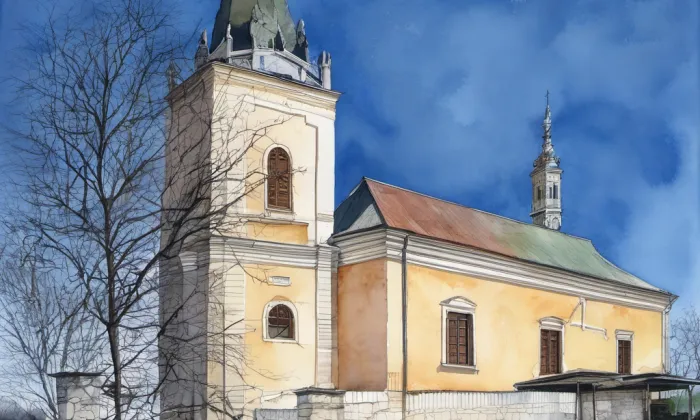 kostel svatého Václava (Činěves) – akvarel