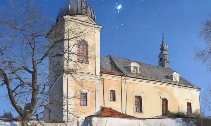 kostel svatého Václava (Činěves) – noc
