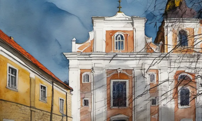 Kostel svatého Václava v Bělé pod Bezdězem – akvarel