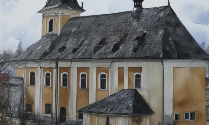 Kostel svatého Vavřince (Nová Hradečná) – akvarel