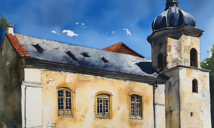 Kostel svatého Vavřince (Verušičky) – akvarel