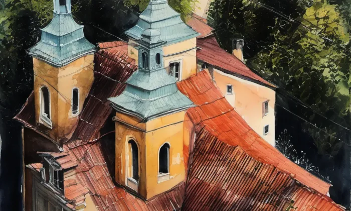Kostel svatého Vavřince na Petříně – akvarel