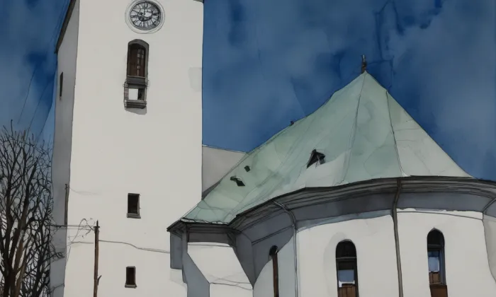 Kostel Tří králů (Břidličná) – akvarel