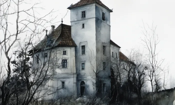 Kostel Všech svatých (Albrechtice) – akvarel