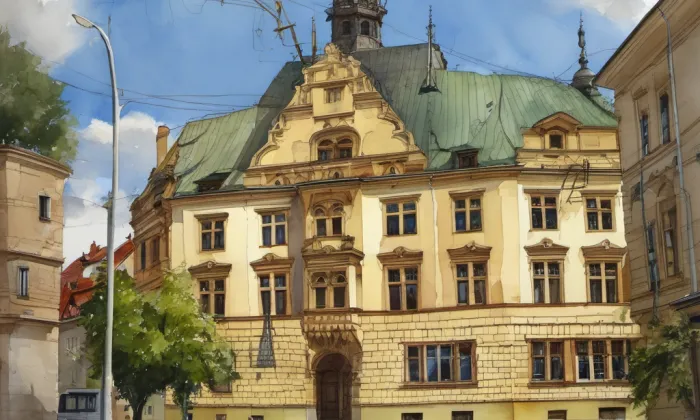Okresní dům ve Slaném – akvarel
