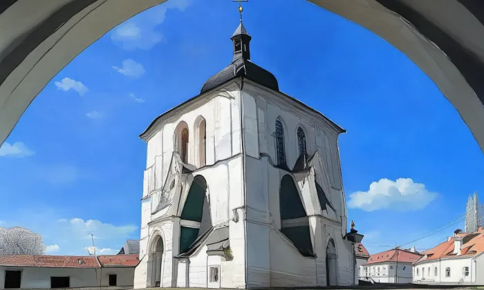 Poutní kostel svatého Jana Nepomuckého na Zelené hoře – akvarel