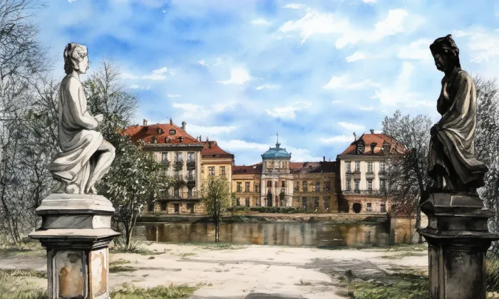 Zámecké parky v Lysé nad Labem – akvarel