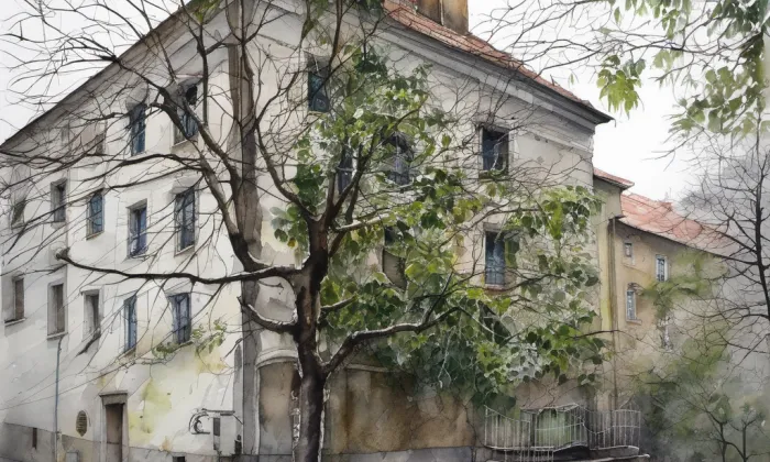 zámek Encovany – akvarel