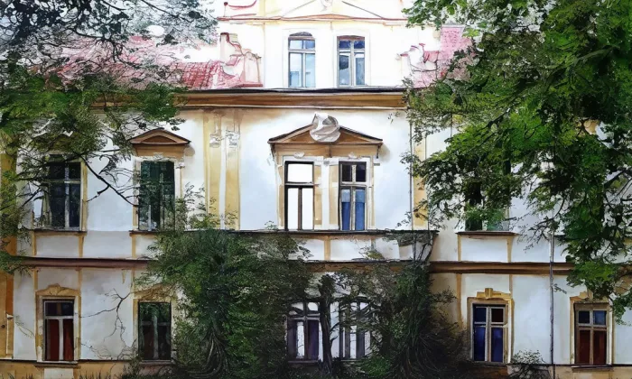 Zámek Studenec – akvarel